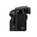 Side view of Fujifilm GFX100S II digital camera showing ports and ergonomic grip
