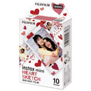 FUJIFILM Instax Mini Heart Sketch instant film pack with 10 exposures and heart design border