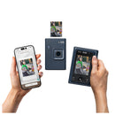 Smartphone displaying a photo app, smartphone with photo app on screen, and photo printer showing printed photo.