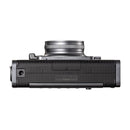 FUJIFILM instax WIDE Evo hybrid instant camera black with gray accents and wide-angle lens top view