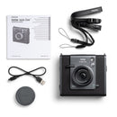 FUJIFILM instax WIDE Evo hybrid instant camera with accessories and user manual in black and gray design