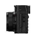 Side view of FUJIFILM GFX100RF camera showing lens and ports