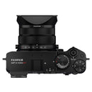 Top view of FUJIFILM GFX100RF Camera showing dials and lens compact design