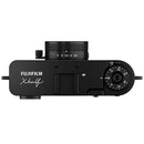 FUJIFILM X Half compact camera top view with lens and control dials in black