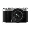 FUJIFILM X-M5 digital camera with 15-45mm f3.5-5.6 OIS PZ lens, front view, compact mirrorless design.