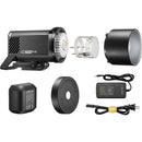 Godox AD600Pro II professional studio flash kit with extension head, battery, charger, and power cable