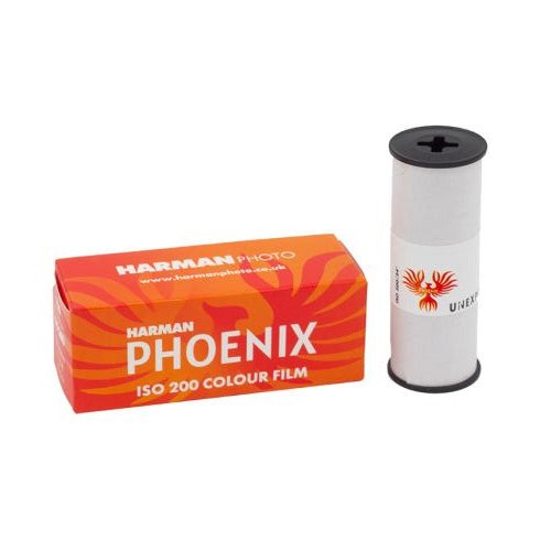 Harman Phoenix 200 ISO 200 color negative film box with vibrant analog colors and visible grain