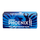 Harman Phoenix II Colour 200 ISO film roll in blue packaging for analog photography