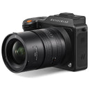 Hasselblad XCD 25V wide-angle lens mounted on medium format camera with sleek black body and control rings