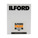 Ilford Pan F Plus 50 black and white film packaging on a white background