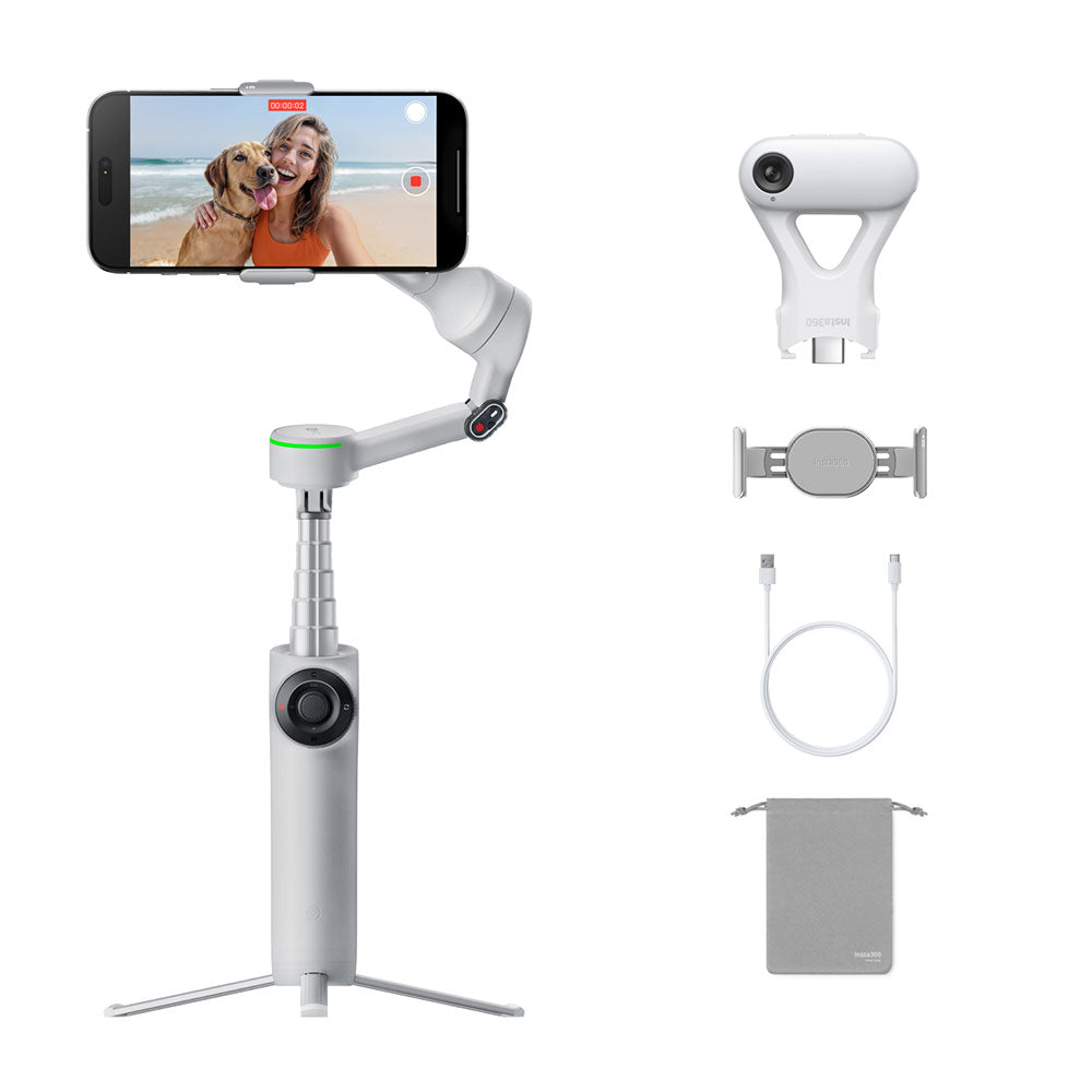 Insta360 Flow 2 AI-powered smartphone stabilizer with 3-axis gimbal, selfie stick, tripod, and accessories bundle
