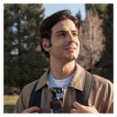 A person wearing the POV Head Tracker with a Luna Ultra mounted to a chest harness