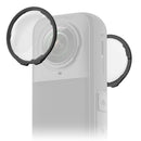 Insta360 X5 reinforced glass lens guards protecting camera lenses with easy twist installation