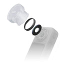 An exploded view of the lens replacement process including the replacement tool