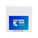 Kentmere 100 Pan 35mm black and white film box for medium speed photography