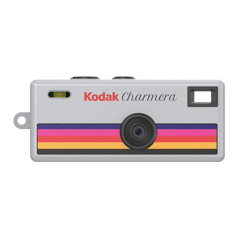 Kodak Charmera keychain digital camera with retro design and rainbow stripe detail