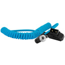 Kondor Blue Coiled D-Tap to Locking DC 2.1mm Right Angle Cable with nylon braid and reinforced connectors