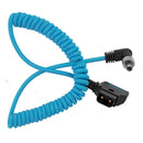Kondor Blue Coiled D-Tap to locking DC 2.1mm right angle cable with nylon braid and reinforced connectors