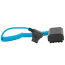 Kondor Blue coiled D-Tap to Sony NP-FZ100 dummy battery cable with nylon braided construction and reinforced connectors