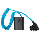 Kondor Blue coiled D-Tap to Sony NP-FZ100 dummy battery cable with nylon braided cord and power regulator for Sony cameras