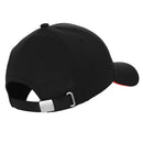 Black Leica baseball cap with embossed logo and adjustable strap back view