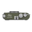 top view of Leica M11-P Safari camera with olive-green finish and engraved Leica script