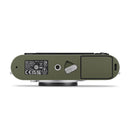 Top view of olive-green Leica M11-P Safari edition camera with silver controls and engraved details