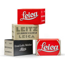Leica MONOPAN 50 black-and-white film packaging with retro design showcasing Leica branding and film details for high-resolution analog photography