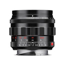 Leica Noctilux-M 50mm f1.2 ASPH glossy black camera lens with red scale markings and round lens hood