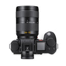 Top view of the Leica Vario-Elmarit-SL 28-70mm f2.8 ASPH mounted to a Leica camera body, showing the size of the lens.