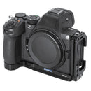 Leofoto L-Bracket custom fit for Nikon Z5 II camera with dual dovetail mounting surfaces and quick-release compatibility