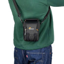 LowePro Adventura III black compact camera bag worn crossbody with adjustable strap