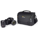 LowePro Adventura SH 160 camera bag with mirrorless camera and extra lens, made of recycled fabric, compact and durable design