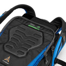 LowePro PhotoSport Outdoor Backpack showing top open compartment with padded ActivZone harness system and blue-black weather-resistant fabric