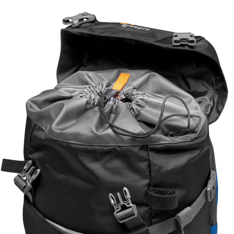 LowePro PhotoSport Outdoor Backpack 15L AW III black lightweight camera bag with drawstring closure and weather-resistant fabric