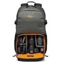 LowePro Truckee BP 250 camera backpack with padded compartments for DSLR, lenses, and laptop, designed for travel and adventure.