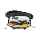 LowePro Trekker Lite HP 100 compact camera bag with organizer pocket and adjustable strap, open view showing interior compartments