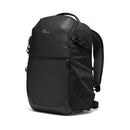 A black Lowepro Fastpack BP 250 AW IV backpack shown from a three-quarter angle against a clean white background, featuring the brand's logo on the upper front.