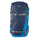 Lowepro Powder BP500 blue and gray alpine camera backpack with multiple straps and secure compartments