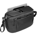 Manfrotto Advanced Hybrid Backpack in black with laptop compartment and shoulder strap displayed as a top-handle bag