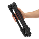 Manfrotto BeFree AS compact aluminum tripod folded held in hand for travel and advanced photography