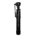 Manfrotto ONE Hybrid aluminum tripod folded with 500X fluid head for photo and video shooting
