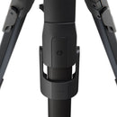 Close-up of Manfrotto ONE Hybrid aluminum tripod leg and locking mechanism in black finish