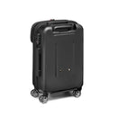 Black suitcase-style camera case with wheels on a white background