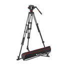 Manfrotto 504X Fluid Video Head mounted on aluminum twin leg GS tripod with carrying bag and fluid pan-tilt mechanism
