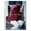 Linda McCartney photography book cover with person in red jacket sitting on chair