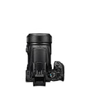 Top view of Nikon COOLPIX P1100 camera showing lens, mode dial, and controls in black finish