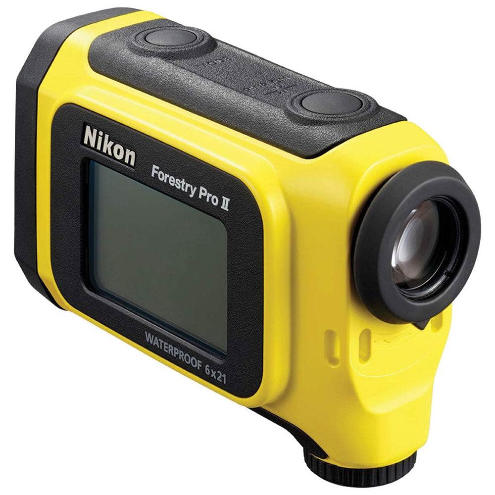 Nikon Forestry Pro II yellow and black laser rangefinder with LCD display and waterproof design