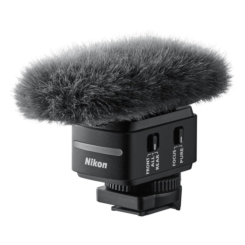 Nikon ME-D10 shotgun microphone with wind muff and multiple directional modes for professional audio recording