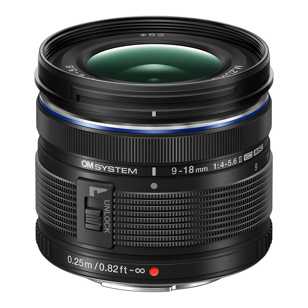 OM System M.Zuiko ED 9-18mm f4.0-5.6 II compact super-wide-angle camera lens with DSA technology and lens hood